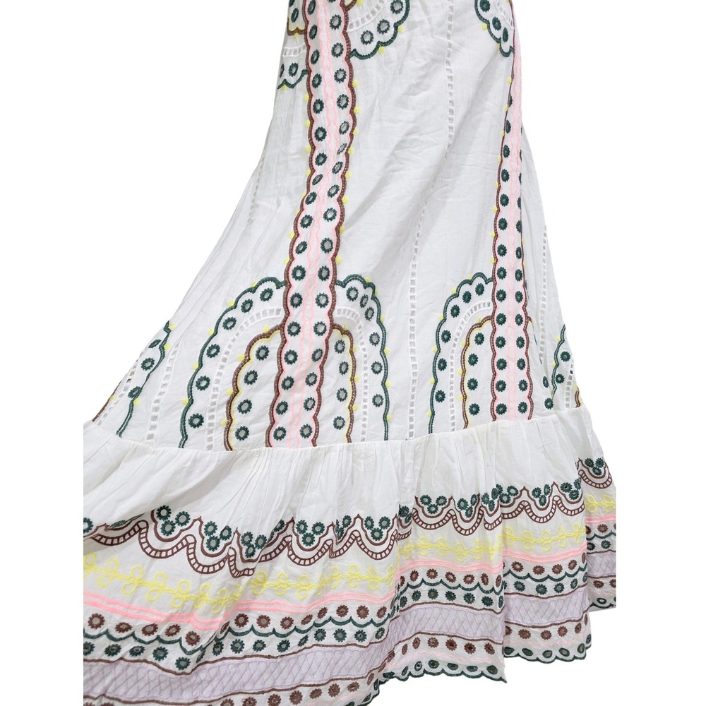 Bohme Embroidered Midi Dress Women S White Eyelet Puff Sleeve Smocked - Picture 7 of 16